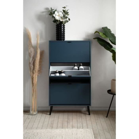 Meuble à chaussures moderne bleu nuit avec 3 abattants