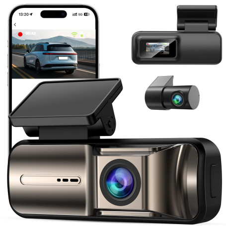 FLUXEONS Dashcam Voiture Avant Arriere 4K +1080P, Contrôle APP avec Wi-FI 5G, Carte 64 Go, Moniteur de Stationnement 24H, WDR, V