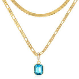 Mesovor Colliers en Cristal en Couches d'or 18 Carats, Colliers Chaîne Figaro 3mm | 4mm Serpent Chaîne Collier Ras Du Cou pour F