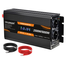 Yinleader Convertisseur 12V 220V 2500W /5000W Convertisseur de Puissance Onduleur 12V 230V Ecran LCD 2 Prises AC pour Panneau So