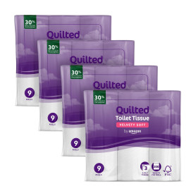 by Amazon Papier Toilette, 3 Épaisseurs Matelassé, Doux et Soyeux, 36 Rouleaux (4 Paquets de 9), 200 Feuilles par Rouleau, Certi