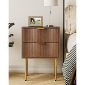 HEYZOEY Table de Chevet Bois avec 2 tiroirs, Moderne, Style bohème, pour Chambre à Coucher, Salon, Noyer