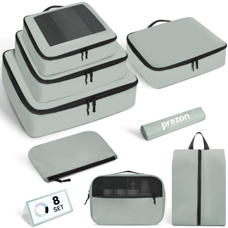 Prezon Cubes de rangement pour valise, lot de 8, organiseurs de bagages légers, cubes de rangement pour accessoires de voyage