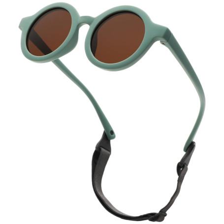 LOJUDI Lunette Soleil Bebe 0-36 Mois - Polarisées avec Sangle Réglable Cadre en Silicone Ronde Enfant Lunettes Protection UV400 