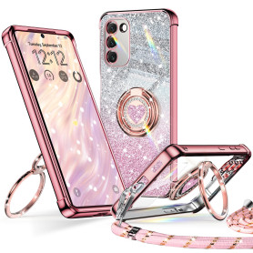 XYZ Coque pour Samsung Galaxy S23 Con Cordon, Mignonne et Luxueuse, Double Anneau Motif Cœur d'amour pour Femmes et Filles, Pail