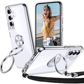 XYZ Coque pour Samsung Galaxy S23 avec Cordon, Double Anneau Support, Fine, Résistante aux Chocs, Anti-Rayures Coque Samsung S23