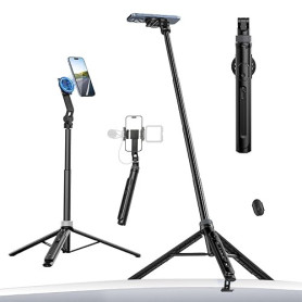 ULANZI Trepied Smartphone 145cm, Magnétique Perche a Selfie avec Télécommande, Téléphone Vlog avec Clip de téléphone 2 en 1, 2 S