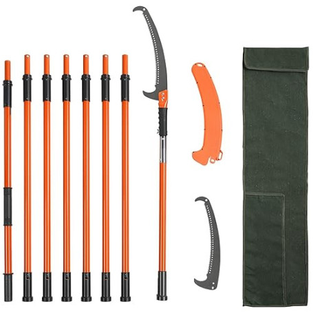 VEVOR Scie à Élaguer Télescopique 2,24-8,24 m Scie à Perche Extensible avec Lame en Acier Tranchant Scie d'Élagage avec 8 Poteau