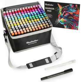 Realcolor Lot de 168 marqueurs à l'alcool, marqueurs d'art à double pointe pour coloriage adulte, lot de marqueurs à l'alcool po