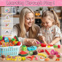 BunnyJOY Dinette Bois Accessoires Cuisine Enfant 2 3 Ans, Fruits et Légumes en Bois à Découper 26 Pièces, Jeu Éducatifs D’Imitat