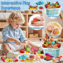 BunnyJOY Dinette Bois Accessoires Cuisine Enfant 2 3 Ans, Fruits et Légumes en Bois à Découper 26 Pièces, Jeu Éducatifs D’Imitat