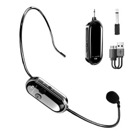 BORDEAG Micro sans Fil, Microphone sans Fil, 2.4G Micro Casque sans Fil, Portée de 30 m, Wireless Microphone Serre Tête, pour Co