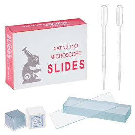 QWORK® Lot de 50 Lames de Microscope Pré-nettoyées (76 * 25) et 100 Verres Microscope Préparés (20 * 20), incluant 2 pipettes (2
