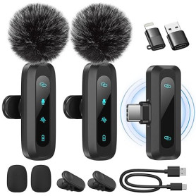 WARM BOX Microphone de Lavalier sans Fil pour iPhone,iPad,téléphone Android,2-Pack Mini Microphone avec réduction du Bruit, appa