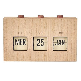 HOME DECO FACTORY - HD0094 Calendrier Flip Flap en Bois Brut, Élément Décoratif Fonctionnel pour Salon ou Bureau, Dimensions 30x
