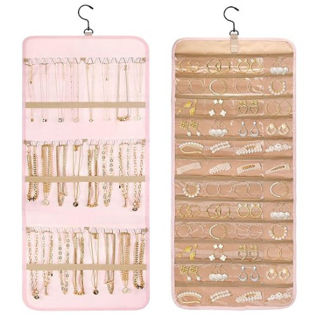 Présentoir à Bijoux Suspendu, 84*36.5cm Organiseur de Bijoux à Suspendre a un Design Double Face, Rangement pour Bijoux à Suspen