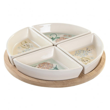 Plateau apéritif DKD Home Decor 5 Pièces Beige Blanc Bambou Grès (21,5 x 21,5 x 33,99 €