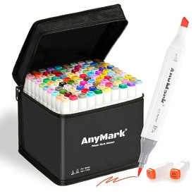 AnyMark Feutres à Alcool 100+1 Couleurs à Pointe Pinceau, Marqueurs Double Pointe pour Illustration, Manga, Croquis et Coloriage