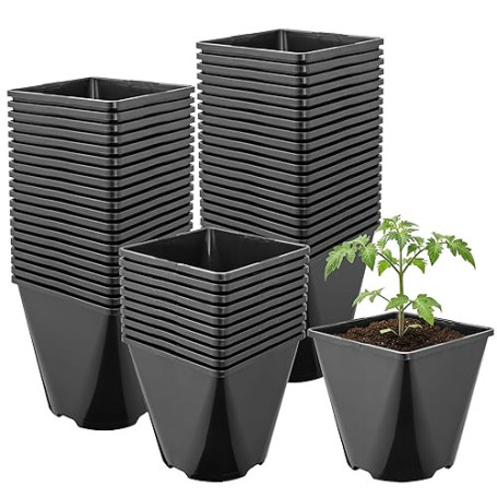 Garronda Pot de Fleur Carré Arrondi Plastique 14 × H 14 cm (2L) Lot 50 Godets Semis Pots de Pépinière Drainage Résistants Intemp