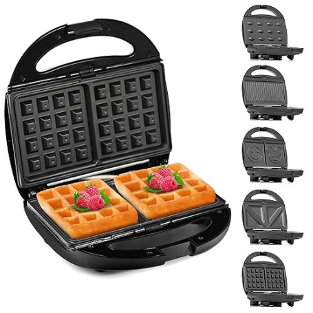 Lehmann Sandwichmaker 5 en 1 avec différentes formes | Gaufrier, grill contact, panini, sandwich, gâteaux sucrés | Comprend 5 en