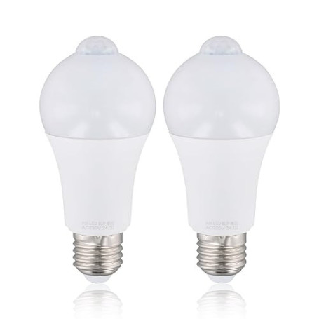 Focenat 2 Ampoules LED E27 9W Detecteur de Mouvement PIR, 220V, Lumière Blanche, Détection 120°, Allumage Automatique Nuit, Écon