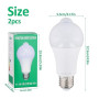 Focenat 2 Ampoules LED E27 9W Detecteur de Mouvement PIR, 220V, Lumière Blanche, Détection 120°, Allumage Automatique Nuit, Écon