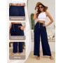 Heekpek Pantalon Large Fluide pour Femmes - Détente Léger d'Été Palazzo à Taille Haute avec Boutons - Causal à Taille Élastiquée