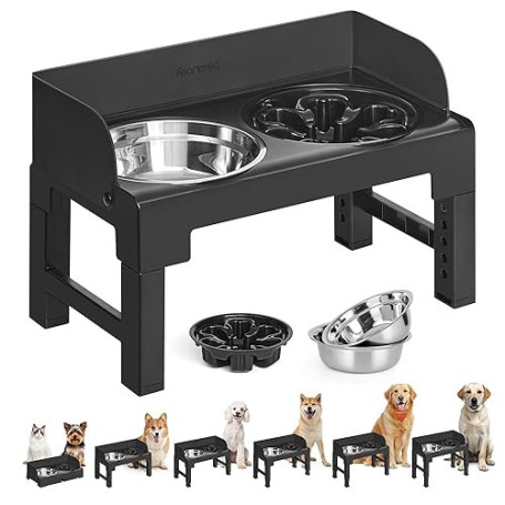 Feandrea Gamelle pour Chien Surélevée, avec Support, Ajustable en Hauteur et Inclinable, Support Gamelle, 2 Bols en Acier Inoxyd