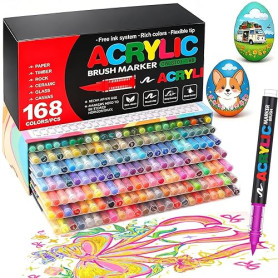 Bonala 168 Couleurs Feutre Acrylique, Acrylic Marker Pinceau pour le Feutres Coloriage Adulte，Liquide Direct Marqueur Acrylique