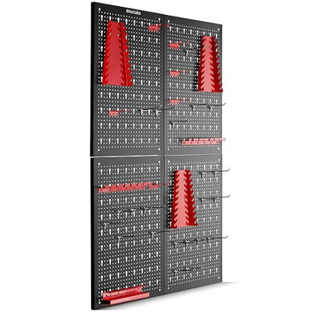 tectake® Panneau Mural Perforé Porte outils mural Lot de 4 Panneaux 160 x 2 x 60 cm 34 pcs Crochet & Supports, Extensible Systèm