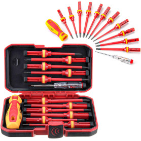 13 pièces Kit Tournevis Isolé VDE, Coffret Tournevis Aimanté Electricien, Jeu de Tournevis Torx Interchangeables avec Testeur de