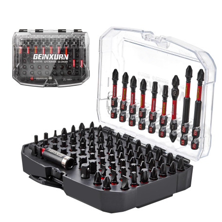GEINXURN 83 Pièces Coffret d’embouts de Tournevis en Acier S2 Magnétique Torx/Phillips/Pozidriv/Plat/Hex Embouts de Vissage, Por