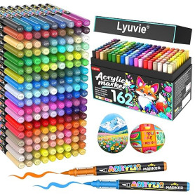 Lyuvie 162 Couleurs Feutre Acrylique, Acrylic Paint Brush Marker à Peinture à Base D'eau, Marqueur Peinture Acrylique pour Pierr