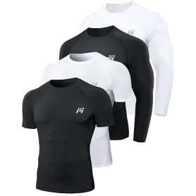 MEETWEE Haut Compression Homme Manche Longue/Courtes,Baselayer Maillot Running Vetement Fitness pour Sports Jogging T-Shirt Base