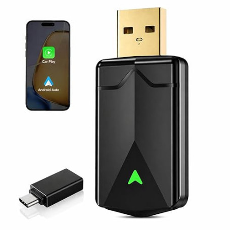 Adaptateur CarPlay sans Fil – Adaptateur Android Auto sans Fil, Wi-FI 5,8GHz Plug & Play, Mini et Stable, iOS 10+/Android 10+, C