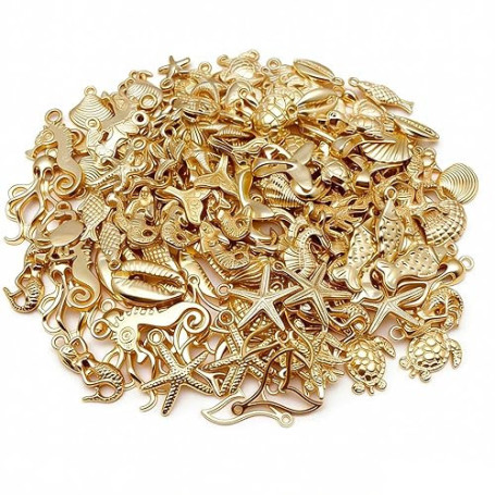 VOOSFSIE 50 Pièces Pendentif, Breloques Mixtes d'étoile de mer coquillage, Acier Inoxydable Doré - Vente en Gros de Fournitures