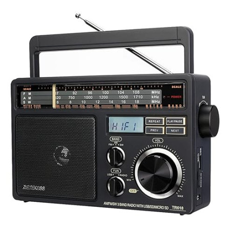 Retekess TR618 Poste Radio Portable, Radio Pile et Secteur, Transisitor FM AM SW, Lecteur MP3 USB SD TF, Prise de Casque, pour P