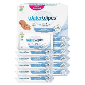 WaterWipes Sensitive+ Newborn & Baby Wipes, Lingettes Pour Nouveau-Nés et Bébés, 720 unités (12 paquets), 3-en-1 nettoie, soigne