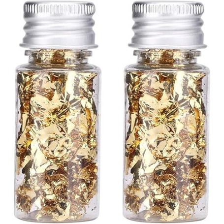 Lwuey 2 Bouteilles Feuille d'or Comestible - Feuilles Papier Or Décorative pour Décoration de Dessert Gâteau Chocolat Cuisson pe