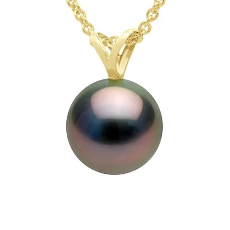 Pearls & Colors - Collier Perle de Culture de Tahiti Ronde - Qualité A + - Or 750 Millièmes (18 cts) - Chaîne Offerte - Bijou Fe