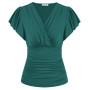 GRACE KARIN Blouse Unie à Manches Courtes Volantées Col Croisé en V Femme Haut d'Été à Taille Froncée Top Femme Chic et Élégant