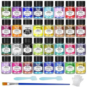 Roizefar Poudre de Mica - Pigment Résine époxy 32 Couleurs, Colorant de Savon, Colorant en Poudre Métallique pour La Fabrication
