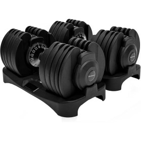 BRAINGAIN haltères réglables Paire - 15 en 1 (24 kg) réglages de poids, technologie Smart-Click pour changements rapides avec sy
