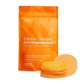 Séfia - Cotons anti-imperfections visage & corps - 30 cotons - Curcuma + Vitamine C + Niacinamide - Aide à atténuer l'apparence