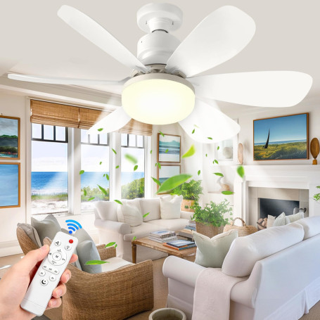 PQETBV Ventilateur de Plafond avec Lumière et Telecommande, Lumières du Ventilateur de Plafond avec Douille E27, 6 Pales, 3 Vite