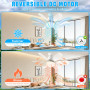 PQETBV Ventilateur de Plafond avec Lumière et Telecommande, Lumières du Ventilateur de Plafond avec Douille E27, 6 Pales, 3 Vite