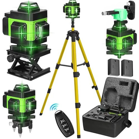 Niveau Laser 360 Autonivelant, Lazer Niveaux Vert 4 x 360°, Niveau laser 4D 16 lignes Auto-nivelant, Laser Chantier, IP54 Waterp