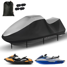 Bâche de Protection imperméable 420D - Revêtement Nano-Argent résistant aux UV - Accessoire Universel de Jet Ski avec 2 Ouvertur