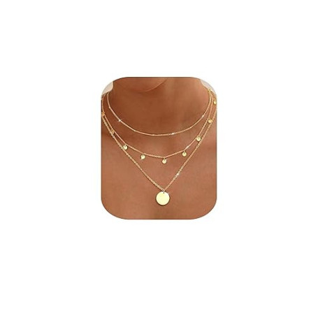 Chriscoco 3Pcs Collier Femme Acier Inoxydable Chaîne Plaqué Or 14K Boheme Réglable Pendentif en Pièce/Cœur Collier Ras de Cou Ch