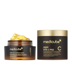 medicube Routine Éclat Vitamine C: Vita C Intense Pads (70 Pads) & Crème Capsules Vitamine C intense- 55ml | Fermeté & Rebond | 